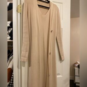 Beige Ribbed Knit Cardigan Dress